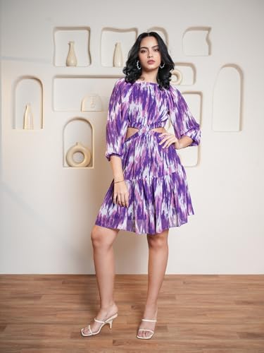 Image of PURVAJA Women's Cut Out Above Knee Length Dress (Floe-016-018)