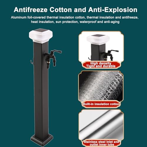 Stainless Steel Solar Outdoor Water Column Fountain - 31.5" Garden Decorative Floor Mount Antifreeze Faucet for Yard & Patio Lighting