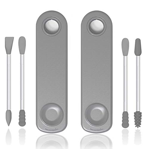 Reusable Silicone Cotton Swabs Portable Washable Double Tipped Swabs for Ear Cleaning, Beauty Treatment-2 Pack Cleanable Silicone Swabs with Dust-proof Case[Upgraded Version] (Gray)