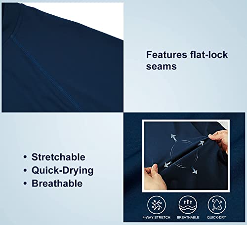 Men's Upf 50+ Quick-Dry Swim Shirt Rash Guard With Sun Protection Navy #TOP4