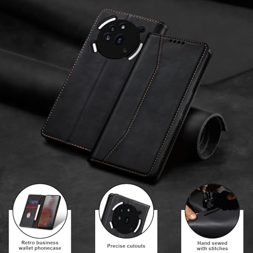 Image of Jasonyu Case for Nothing Phone (3a) Pro Leather Wallet Flip Cover with Card Holder,Kickstand, Magnetic Closure,TPU Shockproof Phone Case,Black
