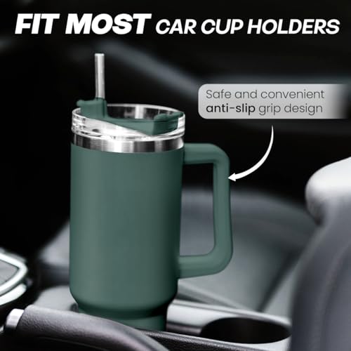 Image of SANDJEST Stainless Steel Insulated Tumbler with Handle 40oz With Lid and Straw, Coffee Travel Cup for Men Women Friends Family, Gifts for Christmas Birthday (Hunter Green)