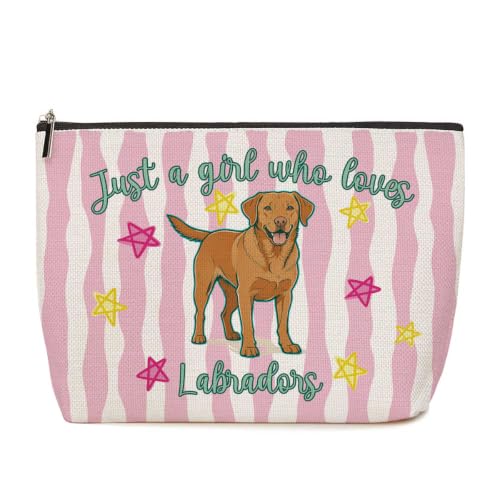 Funny Labrador Gifts for Girls Makeup Bag Pink Striped Cosmetic Bag