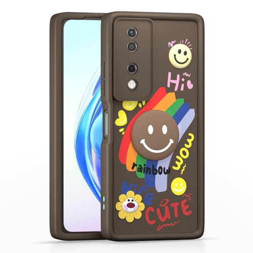 Image of Pikkme Back Cover for Honor X7B 5G | Soft Silicone| Cute Rainbow Smile & 3D Cartoon Flower Design | Shockproof Raised Camera Protection Bumper Case (Brown)