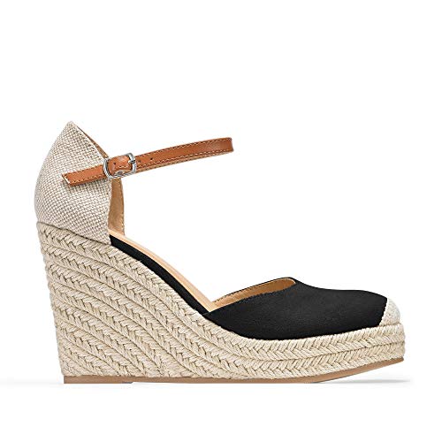 Image of FISACE Womens Summer Espadrille Heel Platform Wedge Sandals Ankle Buckle Strap Closed Toe Shoes