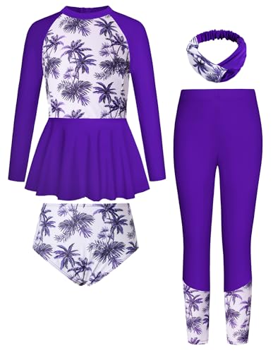 Image of GRACE KARIN Girls Long Sleeve Swimsuit Mermaid Bathing Suit Rash Guard Swimwear 4 Piece Size 5-12