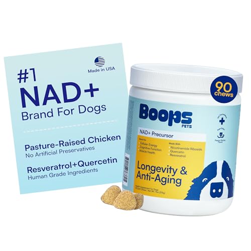 NAD+ Precursor & Senior Dog Supplement - 90 Soft Chews & Vitamins - NMN Alternative for Longevity, Anti-Aging & Energy - Nicotinamide Riboside, Resveratrol, Quercetin, Made with Pasture-Raised Chicken
