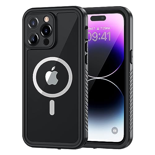Lanhiem for iPhone 14 Pro Magnetic Case Waterproof Dustproof Shockproof Case with Built-in Screen Protector Compatible with Magsafe Full Body Protective Cover for iPhone 14 Pro 6.1 inch -Black