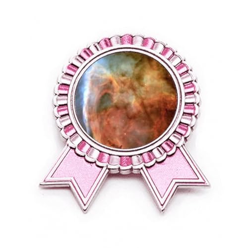 Broche nuages marron nébuleuses bleu pin's rose en métal taille M