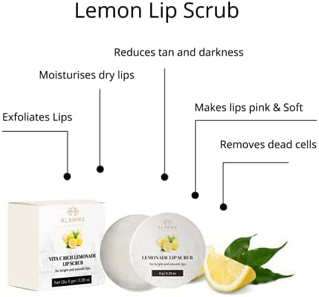 Sjh Alanna Lemon Lip Scrub, Dark Pigmented Lips, Dry & Chapped Lip Care, Tanned & Darkened Lips, Softens & Exfoliates Supple Lips, 8G #TOP4