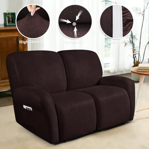 Image of ANARACHON Leather Look Loveseat Recliner Covers Stay in Place 6-Piece Recliner Sofa Slipcover 2 Seater Reclining Couch Cover Furniture Protector Washable (Recliner Loveseat,256Chocolate)