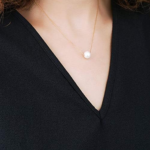 14K Solid Gold Pearl Necklace for Women, Real Freshwater Cultured Pearl Pendant Necklace 7.5mm Dainty Single Sliding Pearl Design Adjustable Necklaces Fine Jewelry Gift for Her, Mom, Wife 16"-18" - Image 6