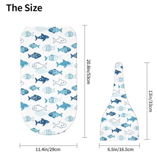 Image of Blue Shark and Fish Newborn Swaddle Blankets Hat Sets Soft Baby Receiving Blanket Swaddle Sack for Baby Shower Infant Boy Girl Gift