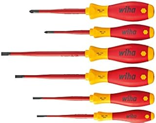 Wiha Schraubendreher Set SoftFinish® electric slimFix Schlitz, Pozidriv 6-tlg. (36455) für tiefliegende Schrauben, ergonomischer Griff für kraftvolles Drehen, Allrounder für Elektriker, VDE-geprüft, stückgeprüft