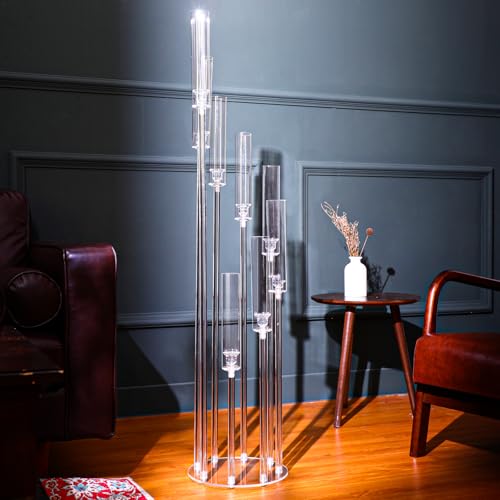 Vesici 4 Pcs 8 Arm Acrylic Candelabra Centerpieces for Tables 49.6 x 11 Inch Candlesticks Holder Clear Acrylic Candle Holder for Wedding Ceremony Floor Home Dinner Party, Fit 0.8" LED Candle by Vesici - Used condition - US$107.14