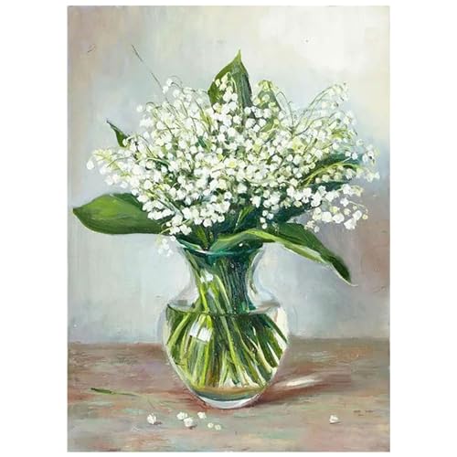 SHEGZHUC Jarrón de pintura de diamantes en jarrón de lirios de los valles, 30 x 40 cm, jarrón de pintura de diamantes, flores en cristal, pintura de diamantes, bordado, punto de cruz, imágenes,
