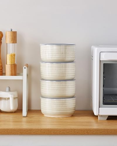 vancasso Bonbon Keramikschale mit Deckel, 1020ml Suppenschalen mit Deckel, Servierschalen Set 4er mit Deckel für Mittagessen, Picknick, Küche, Lebensmittelaufbewahrungsbehälter, Servierschalen