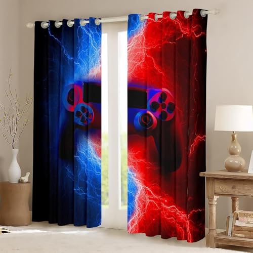 Homewish Kids Teen Boys Gamer Gaming Curtains for Bedroom Lightnings Gamepad Window Curtain Modern Video Games Blackout Curtains for Living Room Curtains & Drapes Home Decor (2 Panels) 46" Wx54 L - Image 2