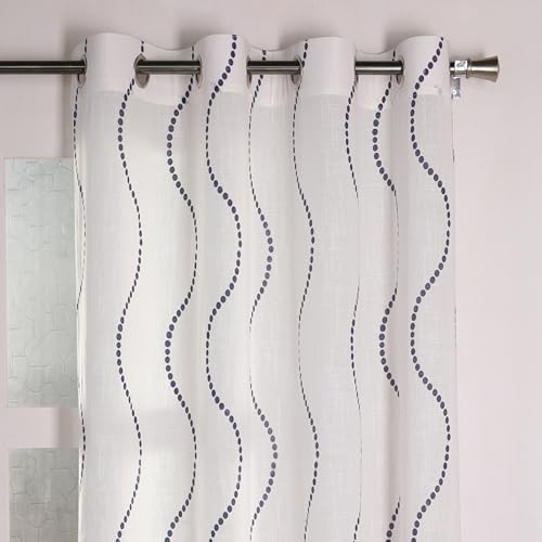 Image of HOMEMONDE Sheer Window 5 Feet Curtains 1 Piece - Printed Sheer Light Filtering Curtain with Eyelets - (60 Inches, Wave Blue)