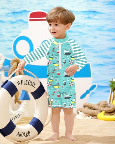 Image of BesserBay Baby Boy Swimsuit UPF 50+ Zip Front Long Sleeve Snaps Bottom One Piece Rash Guard 0-36 Months