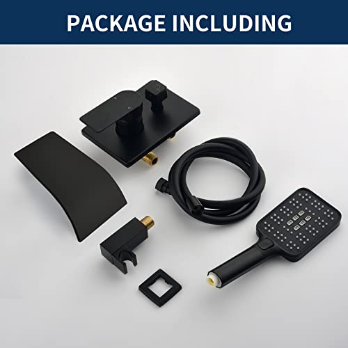 Bathtub Faucet Set With Handheld Sprayer Tub Filler Faucets With Rough-In Valve Trim Kit Wall Mount Tub Faucets Matte Black #TOP6