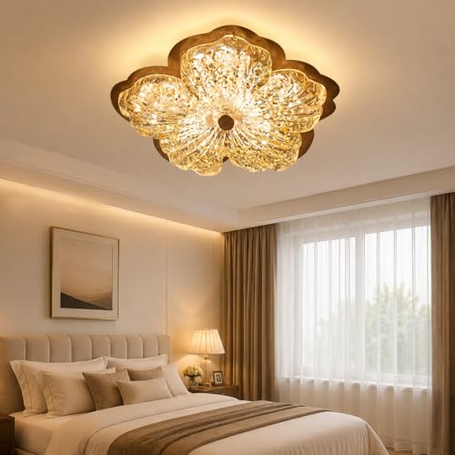 Plafonnier LED Fleur Doré 72W dimmable de 40cm avec télécommande