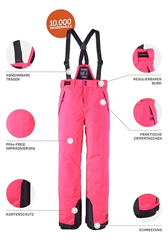 killtec Mädchen Skihose mit abzippbarem Latz und Kantenschutz Girls Skihose 242, neon pink, 116, 43402-000
