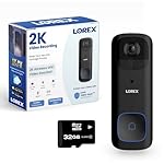 Lorex 2K Wi-Fi Smart Video Doorbell Security Camera, Black – Includes 32 GB Micro SD, No Subscription Fee - Smart Security Lighting, Night Vision, Motion Detection, Battery Powered, IP65 Weatherproof