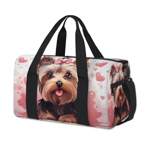 Pink Gym Bag for Women, Duffle Bag for Travel Sport, Lightweight Waterproof Carry on Weekender Dance Yoga Workout Bags, Cute Dogs