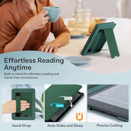 Image of CoBak Lightweight Stand Case for 7 inch Kindle Paperwhite 12th Gen 2024 and Kindle Colorsoft with Right Hand Strap - Compatible with iPhone MagSafe, for Samsung /Belkin /Anker Wireless Charging Pads