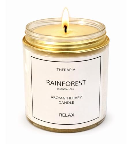 Image of Therapia Relaxing Rainforest Essential Oil Candle |Scented Soy Candle Gift I 200gms Handpoured |More Than 12hrs of Burn| Aromatherapy for Calmness and Home spa