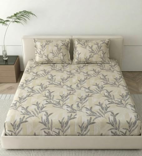 Image of Mafatlal 186 TC Metro Cotton Double Bed Bedsheet | 90x100 Inch|Soft, Breathable & Lightweight | Includes 2 Pillow Covers| Cream Black 1
