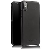 iPhone X Case, QIALINO [Slim Fiting Back Cover] Genuine Leather iPhone X Phone Bumper Case for Apple iPhone X - Black