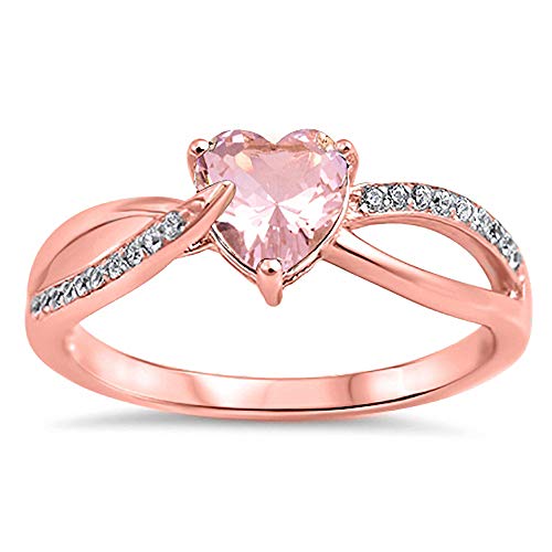 CloseoutWarehouse Pink Cubic Zirconia Swirl Heart Ring Rose Gold-Tone Plated Sterling Silver Size 10