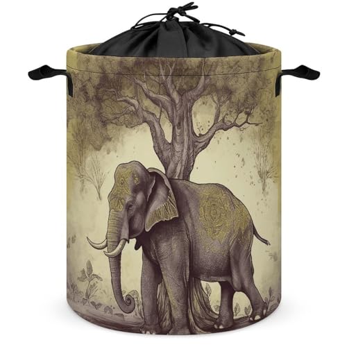 Panier à linge éléphant asiatique avec arbre grand panier pliable - 2