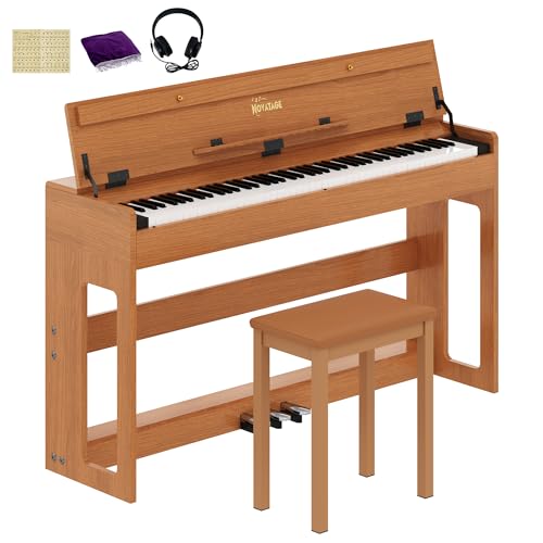 NOVATAGE 88-Key Weighted Piano Keyboard, Hammer Action Digital Piano with Speakers, Wooden Electric Piano with bench, Triple Pedal, Headphone, cover, Supports MIDI Connecting (Brown)