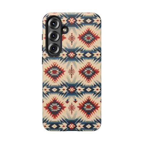Coque Samsung S25 Plus rigide mate à motif géométrique natif rouge et bleu