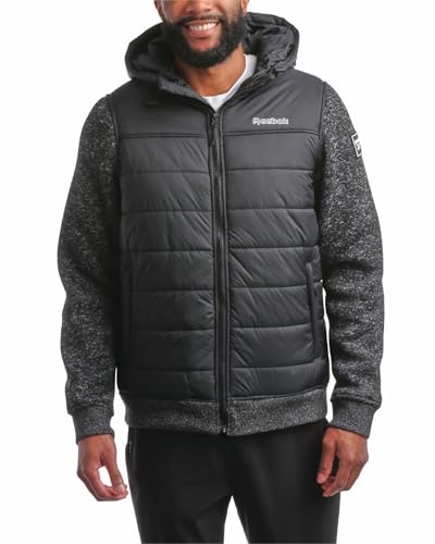 Reebok Men's Jacket - Warm Insulated Quilted Puffer Jacket with Sweater Fleece Sleeves - Hooded Outdoor Jacket for Men (M-XL)