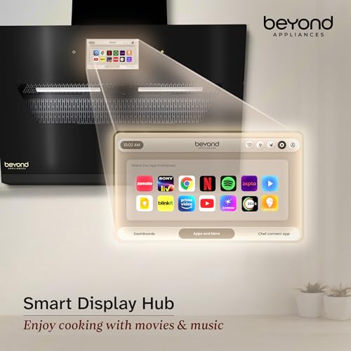 Image of Beyond Appliances Eris 90cm Auto Clean Slant Kitchen Chimney | 1500 CMH Suction | Filterless | Smart Touchscreen Display | Touch Control | Black | PAN INDIA SERVICE| BA-SL-ER-AD-90-CH-001