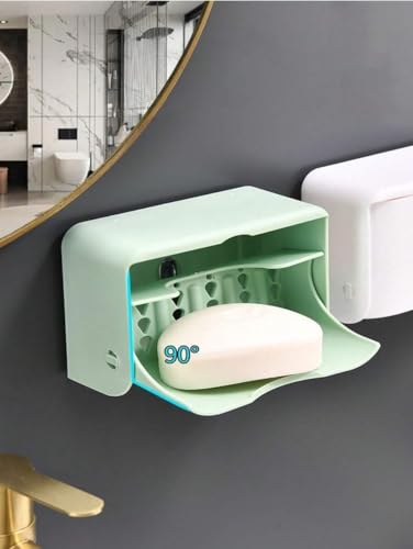 Image of Double Creative Drain Soap Storage Box Multifunctional Household Laundry Soap Box Hole-Free Wall-Mounted Drawer Soap Dish (1, Creative Drain Soap)