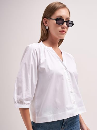 Image of Tokyo Talkies Women Tops for Woman|Women Oversized Fit Crop Top Shirt|Comfortable Premium Korean Button Down | Workwear Top for Office & Casual Outfit