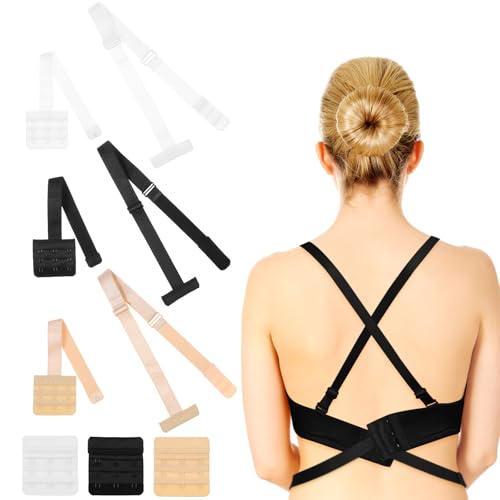 CIATBYYJ Lot de 3 convertisseurs de soutien-gorge dos nu réglables et rallonges de bretelles de soutien-gorge, taille unique, Noir , 90
