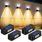 ソーラーライト 屋外 ガーデンライト ソーラー フェンスライト IP65防水 自動点灯 8時間連続使用可 太陽光パネル充電 高輝度 LED おしゃれ 玄関灯 表札灯 庭/通路/階段/門柱 両面テープ・ネジ 設置簡単 電球色 (4個セット)