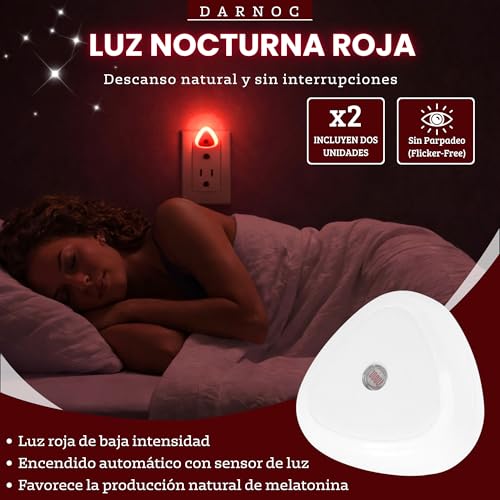 DARNOC Pack 2 Luz LED Nocturna Melatonina con Sensor de Movimiento - Luz Noche Enchufe Casa Infantil, Niño, Bebé - Luces para Hogar Inteligente Interior, Habitación - Luz Relajación para Luz Azul