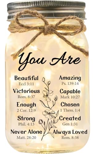Christian Gifts for Women Lamp, Starlight Mason Jar Night Light Faith Gifts for Christian Women Religious Gifts Inspirational Spiritual Bible Verse Presents for Mom Friends Coworker Sister