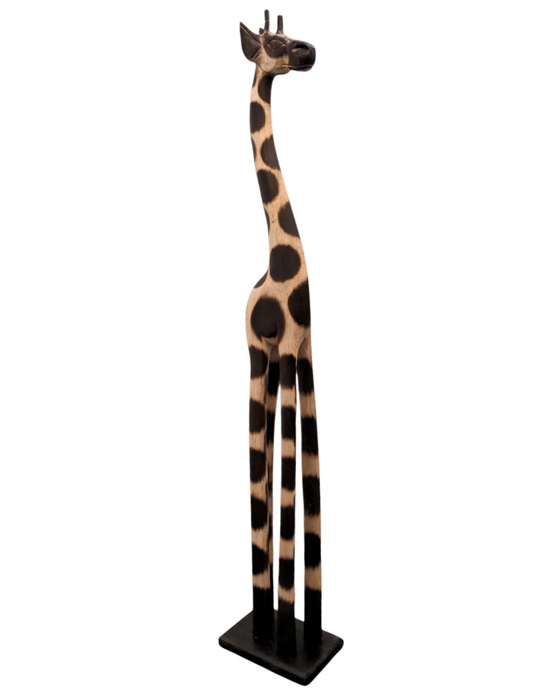 Artisanal Statua giraffa in piedi 100 cm in legno, decorazione africana.