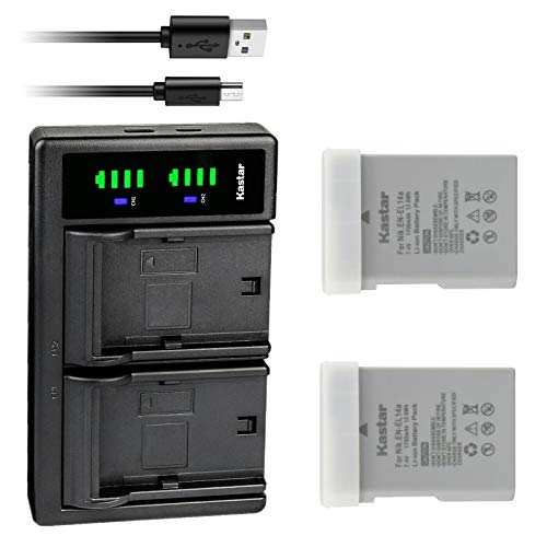 Kastar 2-Pack EN-EL14a Battery and LTD2 USB Charger Replacement for Nikon EN-EL14a, EN-EL14b, EN-EL14 Battery, Nikon MH-24a, MH-24 Charger, Nikon D3500 DSLR, D5100 DSLR, D5200 DSLR Camera