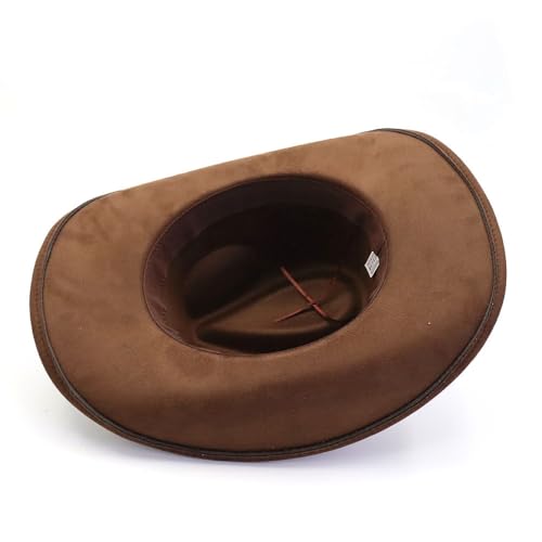 Image of Western Cowboy Hat for Women Men Wide Brim Cowboy Hat for Women with Woven Buckle Belt Suede Classic Fedora Hats