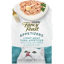 Purina Fancy Feast Appetizers Lickable Grain Free Wet Cat Food Topper Light Meat Tuna Appetizer with Scallop - Pack of 10 1.1 oz. Trays