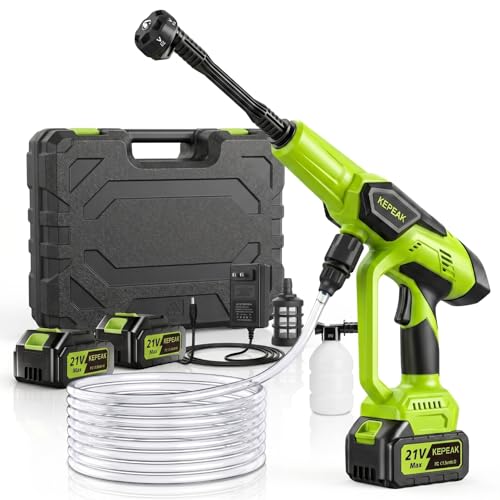 Cordless Portable Washer, 1450 PSI Battery Operated Washer with 6-in-1 Nozzle, 2pcs 4.0Ah...